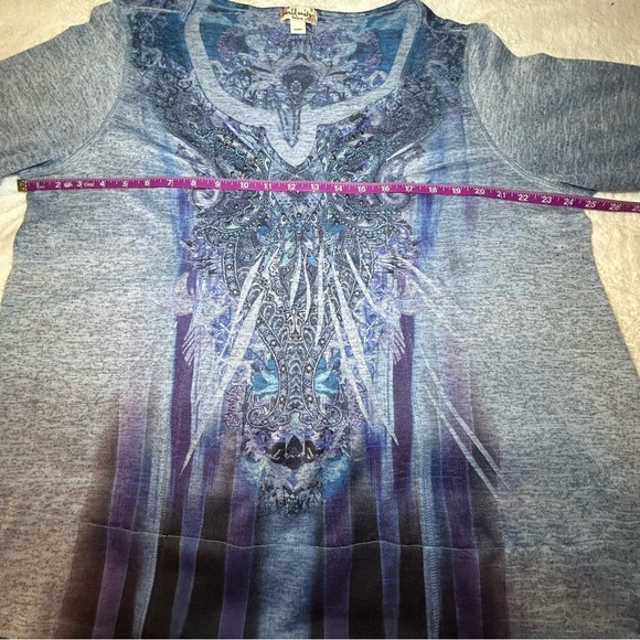 World Unity Blue Studded Paisley Ruffle Bottom Tee Size 1X - Picture 9 of 9
